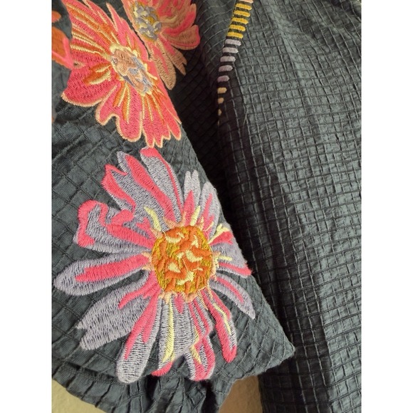 THML Navy Embroidered Puff Sleeve V-neck Textured Midi Dress Size Large - Picture 3 of 11